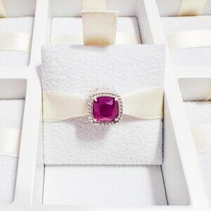 925 Sterling Silver Pink Square Murano Glass Charm Bead Fits Pandora Bracelets